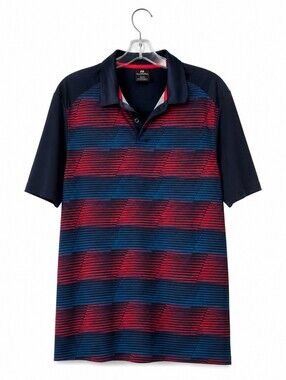 Oakley Men's Medium Performance Golf Polo Shirt Navy Red Blue Geometric Striped